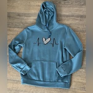 Blue Heartbeat Animal Print Hoodie Size Medium EUC worn 1x - 5 For $25 item